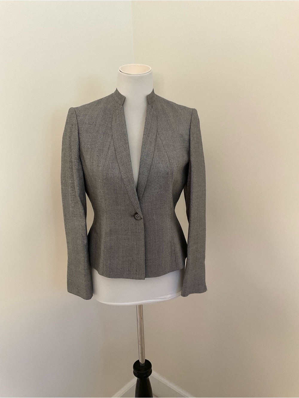 Calvin Klein Black, Gray and Silver Metallic Tailored Women's Blazer